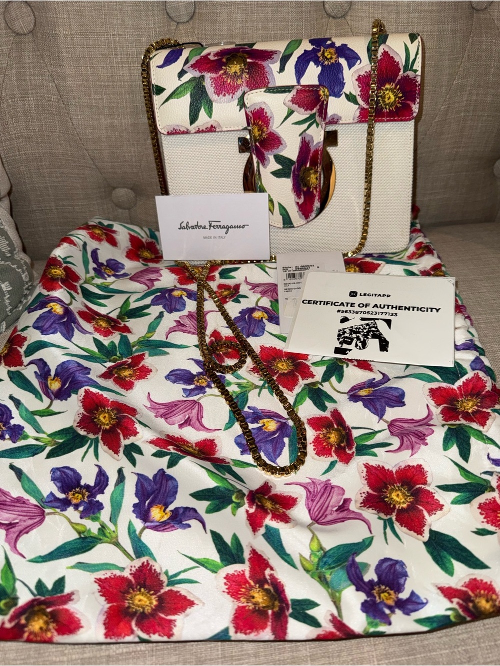 RARE Salvatore Ferragamo Floral Print Gancini Flap Bag -special edition-LIKE NEW